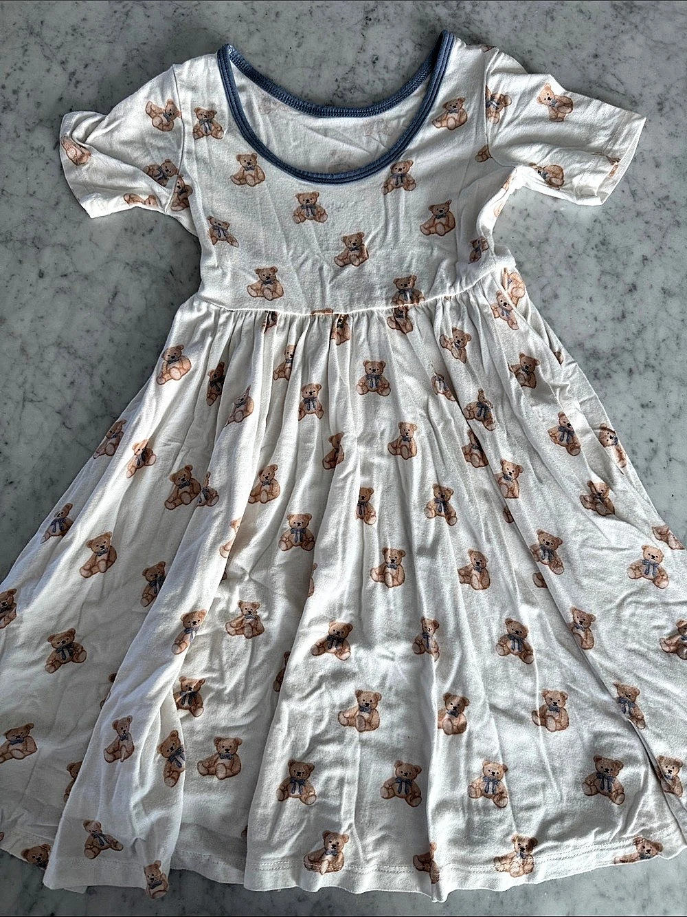 Kyte Baby Toddler Twirl Dress in Teddy Bear Teddy Bear White & Blue 4T